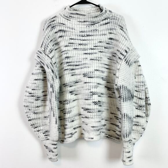 Varley Belgrave Mock Neck Ruffle Balloon Sleeve Knit Sweater Dalmation Large - Picture 6 of 10